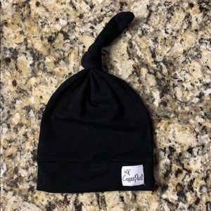 Copper pearl black beanie top knot hat